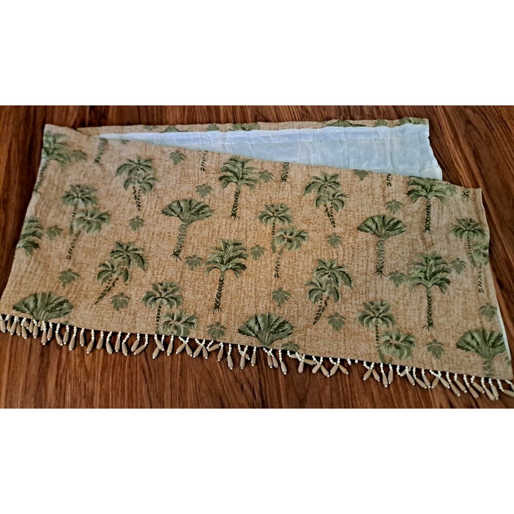 Tapestry Valance Beige Palm Trees Wood Bead Trim Tropical Colonial Beach 68x14.5